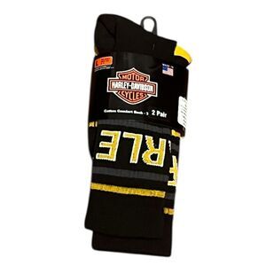 Harley-Davidson Men's Black and Gold Boot Socks, 2 Pairs, Size L, NWT